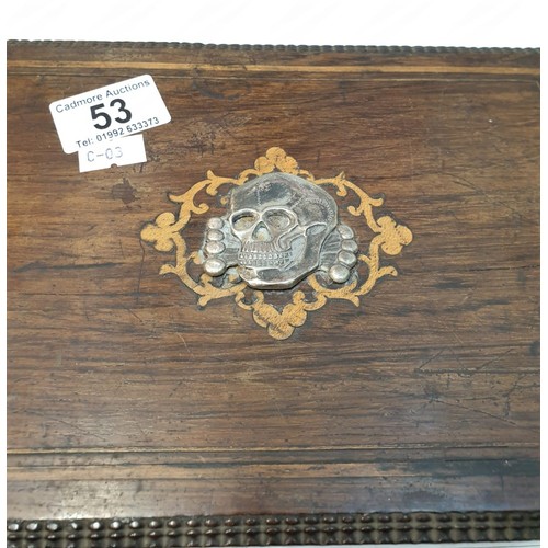 53 - WW2 German Cigar Box with Waffen SS Skull on the top.