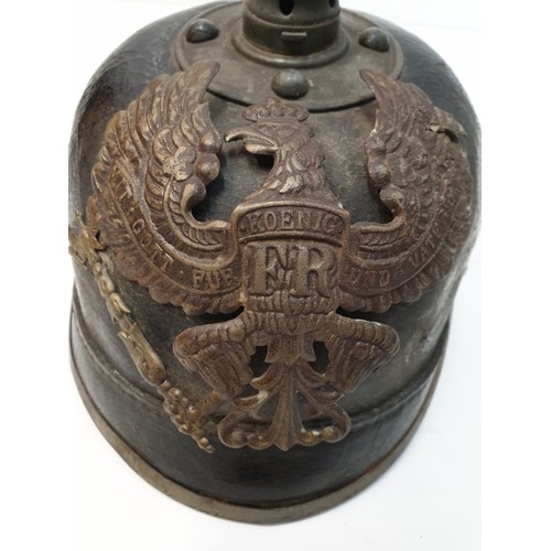 107 - WW1 Imperial German 1915 Pickelhaube. (Missing the detachable spike) Found in a cellar near Bapume, ... 