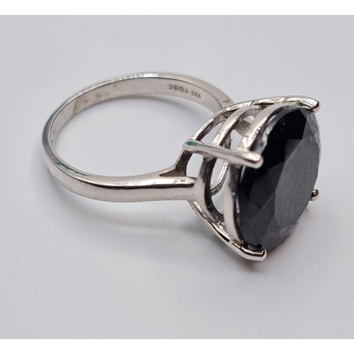 323 - Silver Stone Set Ring Having a Large Circular Black Spinel with Faceted Shape. Clear Marking, 925 Si... 