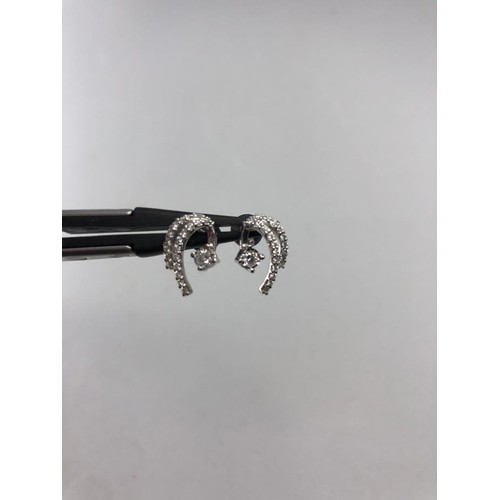 420 - 18k white gold stud earrings with 1ct diamonds and weight 2.9g, 15mm long approx (ecn729)