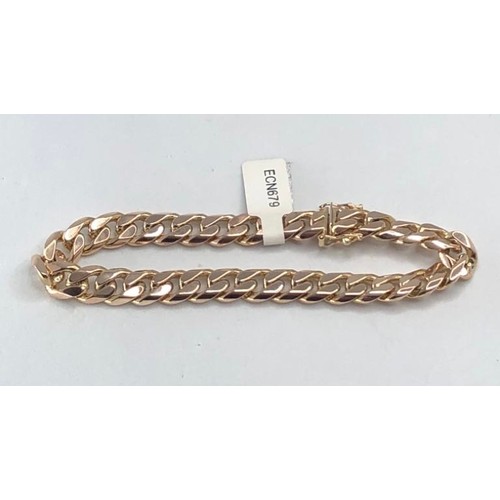 424 - 9k yellow gold chunky curb bracelet, weight 38.4g and over 8