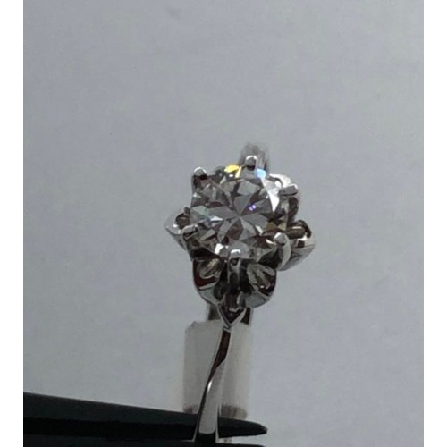 439 - 14k white gold solitaire ring with 0.50ct diamond (F/SI1) weight 2.3g and size M (ECN628)