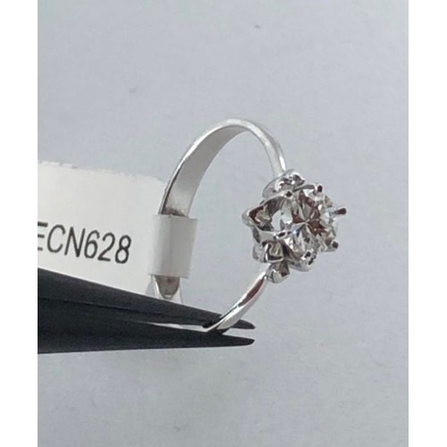 439 - 14k white gold solitaire ring with 0.50ct diamond (F/SI1) weight 2.3g and size M (ECN628)