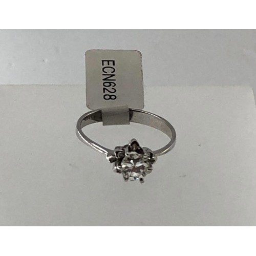 439 - 14k white gold solitaire ring with 0.50ct diamond (F/SI1) weight 2.3g and size M (ECN628)