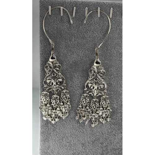 451 - Traditional Kazakhstan Silver Earrings with full length at 16cm and weight 49.08g