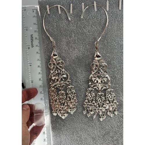 451 - Traditional Kazakhstan Silver Earrings with full length at 16cm and weight 49.08g