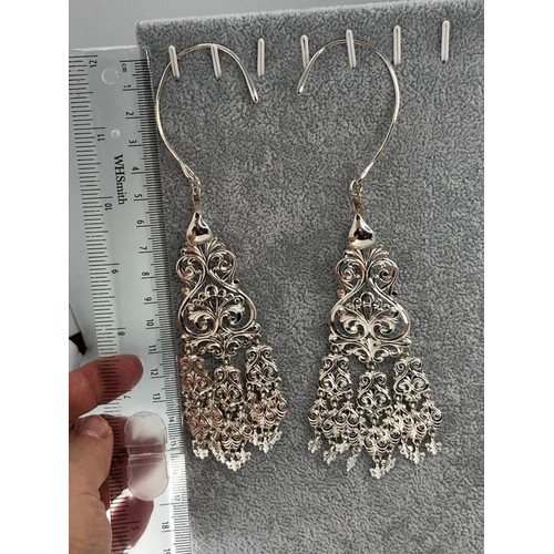 451 - Traditional Kazakhstan Silver Earrings with full length at 16cm and weight 49.08g