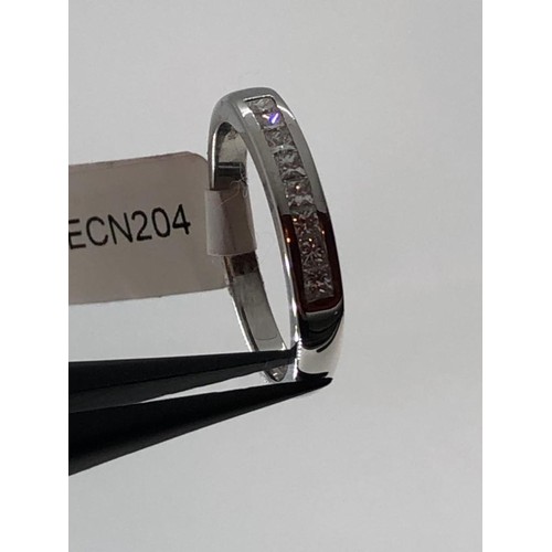 488 - Platinum half eternity ring with 0.60ct diamonds princess cut, weight 5.5g and size H1/2 (ecn699)