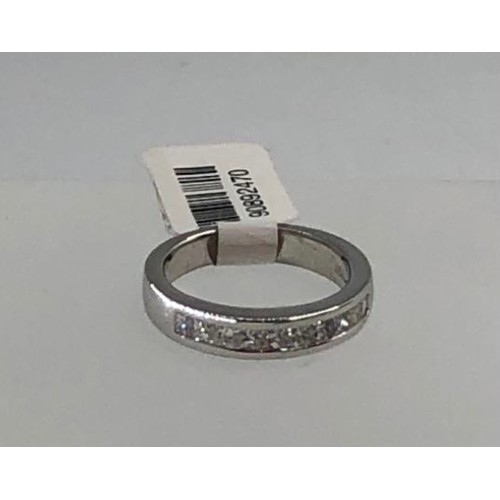 488 - Platinum half eternity ring with 0.60ct diamonds princess cut, weight 5.5g and size H1/2 (ecn699)