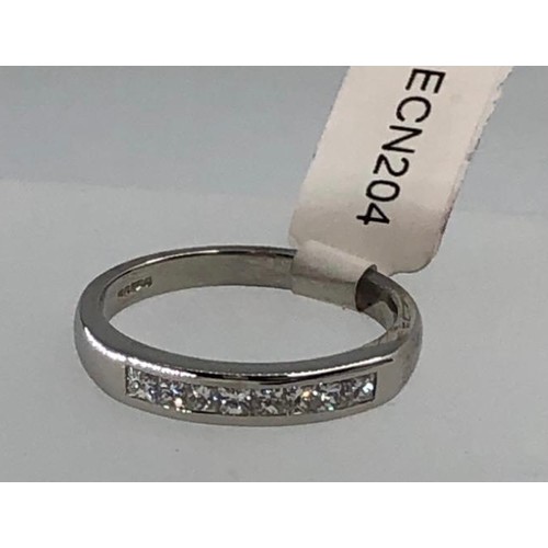 488 - Platinum half eternity ring with 0.60ct diamonds princess cut, weight 5.5g and size H1/2 (ecn699)