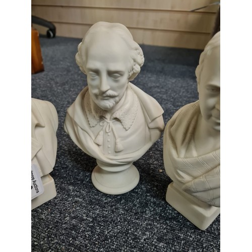 219 - Set of 3 ceramic busts of Shakespeare, Scott and Burns. 19/20cm tall, 1.25kg