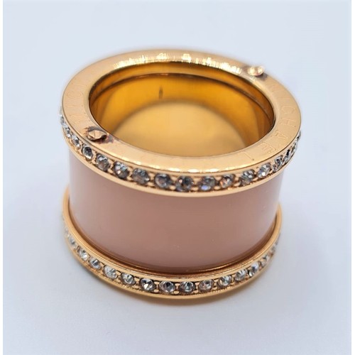 535 - MICHAEL KORS GOLD PLATED PINK AND WHITE STONE RING SIZE L