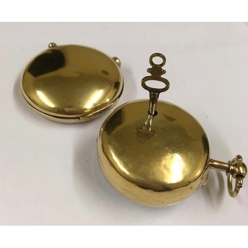 537 - Antique gilt silver verge fusee pocket watch with movement cover and key (ticking)