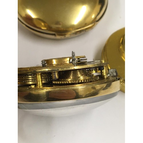 537 - Antique gilt silver verge fusee pocket watch with movement cover and key (ticking)