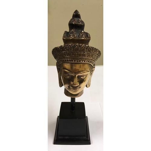 538 - Antique Bronze Buddha/deity head on base