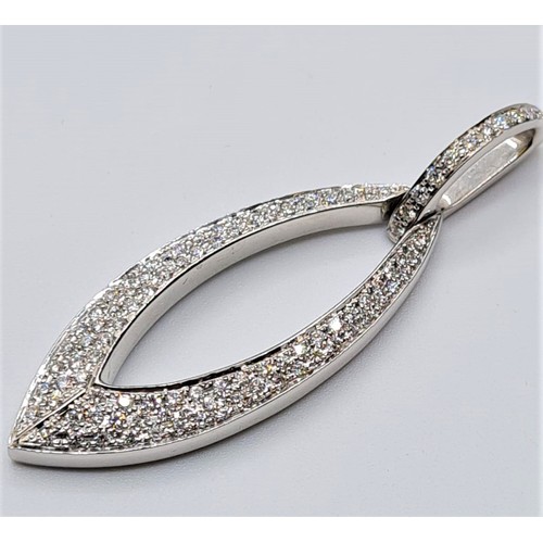 243 - 18CT WHITE GOLD PEAR SHAPE PENDANT DIAMOND SET, WEIGHT 9G & 1CT APPROX. LENGTH 4CMS