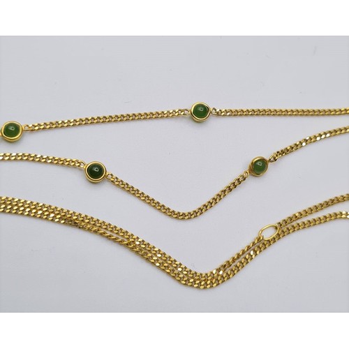 324 - 14ct yellow gold jade set necklace, weight 3g