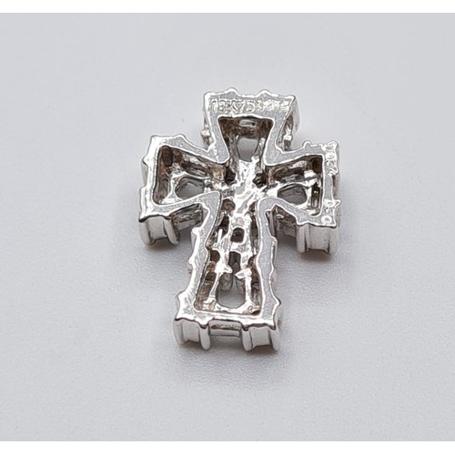 382 - 18CT DIAMOND SET OPEN CROSS, WEIGHT 3.9G & 0.65CT TOTAL. LENGTH 1.6CMS