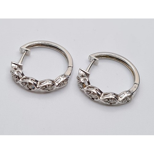 395 - 18CT WHITE GOLD DIAMOND SET MINI HOOPS, WEIGHS 3.2G AND 0.20CT APPROX