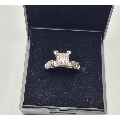 481 - 9CT WHITE GOLD DIAMOND SET RING, WEIGHT 3.5G & 0.15CT APPROX. Size P