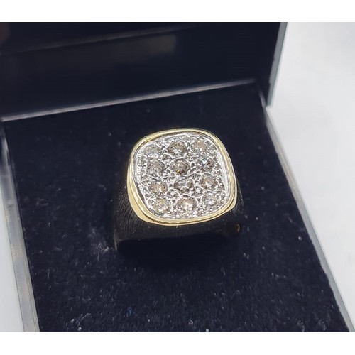 502 - 18CT YELLOW GOLD DIAMOND SIGNET RING, WEIGHT 12.7G. SIZE M