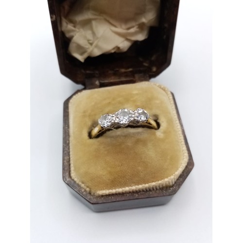 545 - 18ct Gold Ring with a Trilogy of Quality Diamonds Set in Platinum 3.0g, Size P.