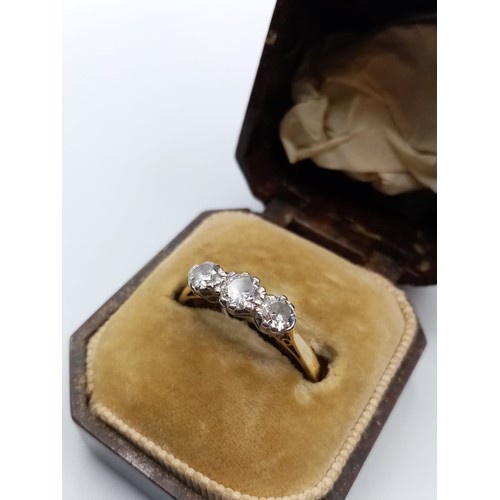 545 - 18ct Gold Ring with a Trilogy of Quality Diamonds Set in Platinum 3.0g, Size P.