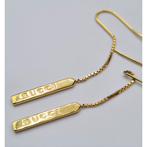 1 - 18CT YELLOW GOLD GUCCI DROP EARRINGS, WEIGHT 3.5G