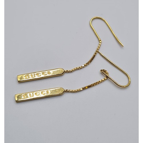 1 - 18CT YELLOW GOLD GUCCI DROP EARRINGS, WEIGHT 3.5G