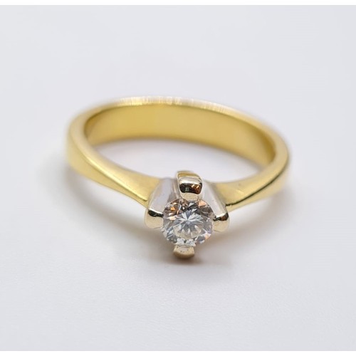 2 - 18CT YELLOW GOLD DIAMOND SOLITAIRE RING. WEIGHT 5.1G & 0.25CT APPROX. SIZE O