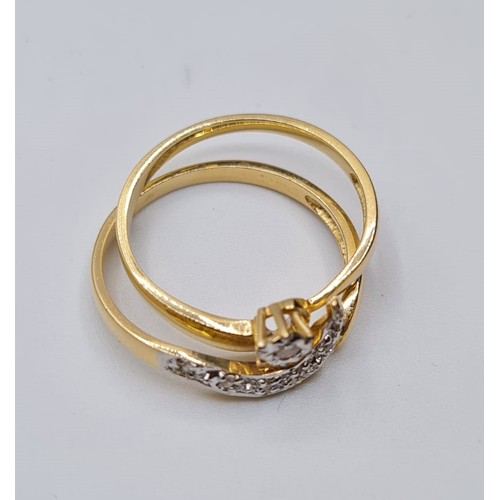 314 - 9ct yellow gold diamond solitaire and matching band twist ring set, weight 3.1g. Size P