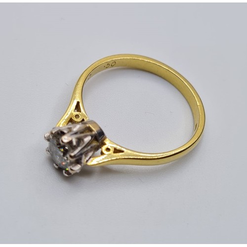 121 - 18CT YELLOW GOLD DIAMOND SOLITAIRE RING. WEIGHT 3.3G & 0.45CT APPROX. SIZE M