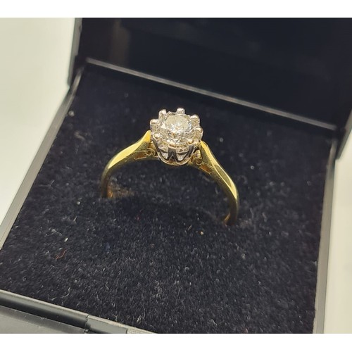 121 - 18CT YELLOW GOLD DIAMOND SOLITAIRE RING. WEIGHT 3.3G & 0.45CT APPROX. SIZE M