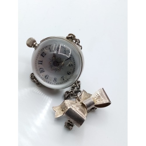 548 - A Ladies Antique Pendant Ball Watch with Magnified Works to the Back and Ornate Face and Silver Bow ... 