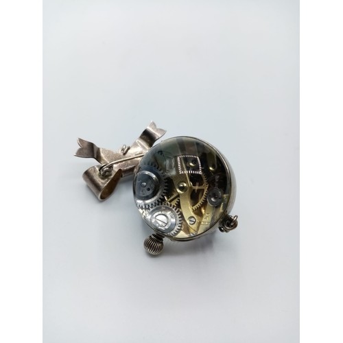 548 - A Ladies Antique Pendant Ball Watch with Magnified Works to the Back and Ornate Face and Silver Bow ... 