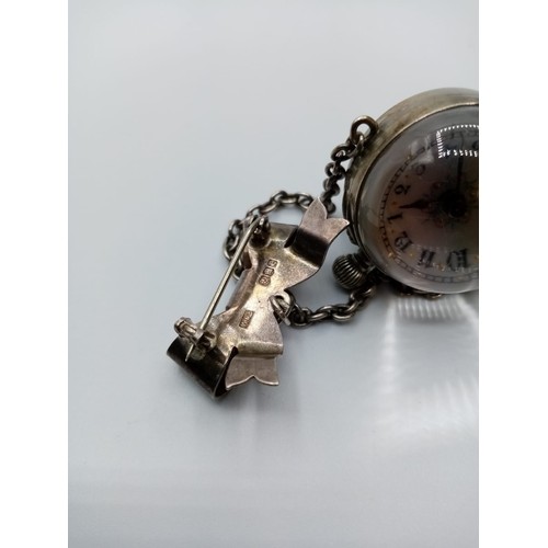 548 - A Ladies Antique Pendant Ball Watch with Magnified Works to the Back and Ornate Face and Silver Bow ... 