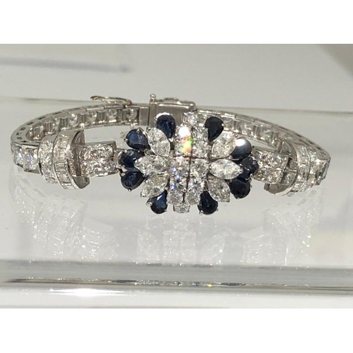 591 - Platinum bracelet with 18k white gold top, 8.50ct of diamonds (F-G/VS2-SI1) and 1ct of sapphires, we... 