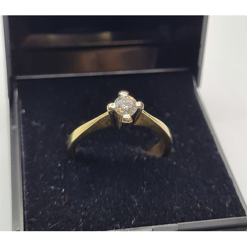 2 - 18CT YELLOW GOLD DIAMOND SOLITAIRE RING. WEIGHT 5.1G & 0.25CT APPROX. SIZE O