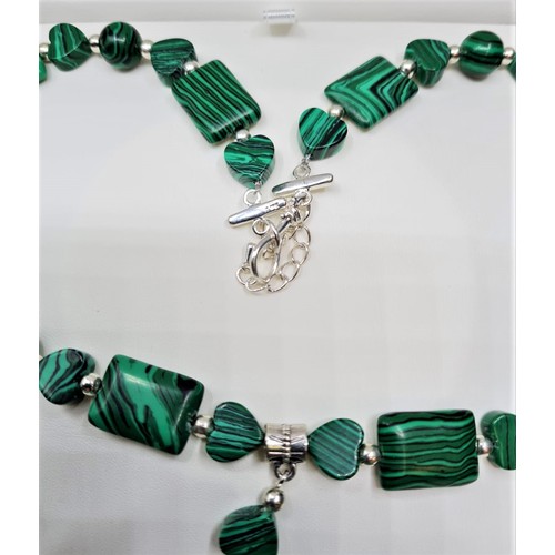 90 - A malachite and silver (stamped 925) necklace and earrings set in a presentation box. Necklace lengt... 