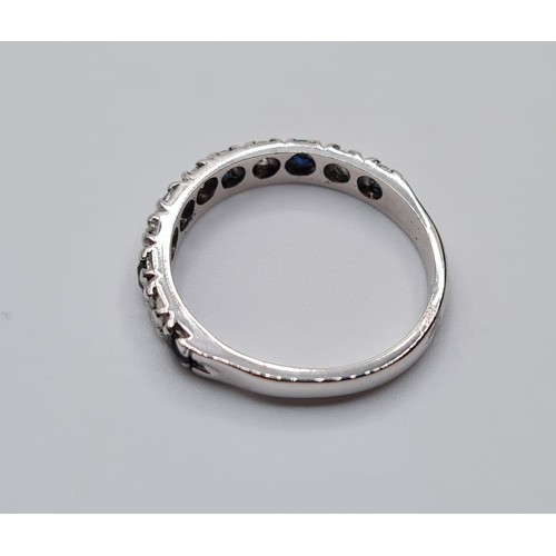 38 - 18CT WHITE GOLD DIAMOND & SAPPHIRE 1/2 ETERNITY RING, WEIGHT 3G. Size M/N