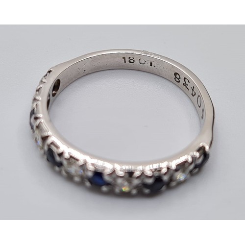 38 - 18CT WHITE GOLD DIAMOND & SAPPHIRE 1/2 ETERNITY RING, WEIGHT 3G. Size M/N