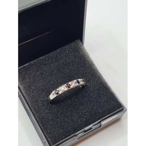 38 - 18CT WHITE GOLD DIAMOND & SAPPHIRE 1/2 ETERNITY RING, WEIGHT 3G. Size M/N