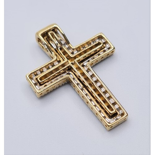 55 - 9CT YELLOW GOLD DIAMOND SET CROSS, WEIGHT 4G & 0.75CT APPROX