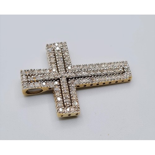 55 - 9CT YELLOW GOLD DIAMOND SET CROSS, WEIGHT 4G & 0.75CT APPROX