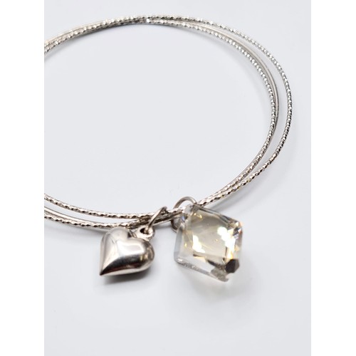 348 - STERLING SILVER CHARM SET BANGLE