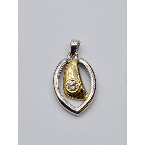 2 - 18CT 2 COLOUR GOLD DIAMOND SET ABSTRACT PENDANT, 5grams 0.10CT.