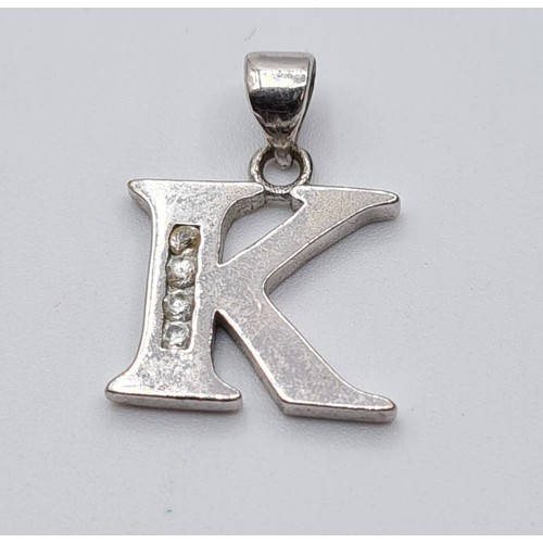 209 - STERLING SILVER CZ SET INITIAL K PENDANT/CHARM, WEIGHT 1.6G