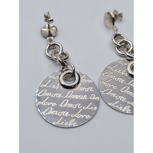 244 - STERLING SILVER AMOUR DROP EARRINGS