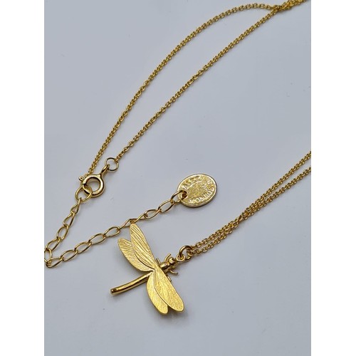 338 - ALEX MONROE GOLD VERMAIL ON STERLING SILVER DRAGONFLY NECKLACE