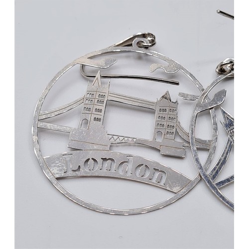 218 - STERLING SILVER LONDON BRIDGE HOOP EARRINGS